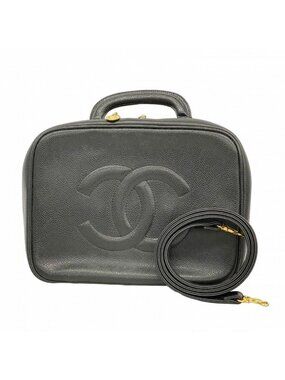 Chanel Vanity Bag Caviar Leather Black Gold 2-Way